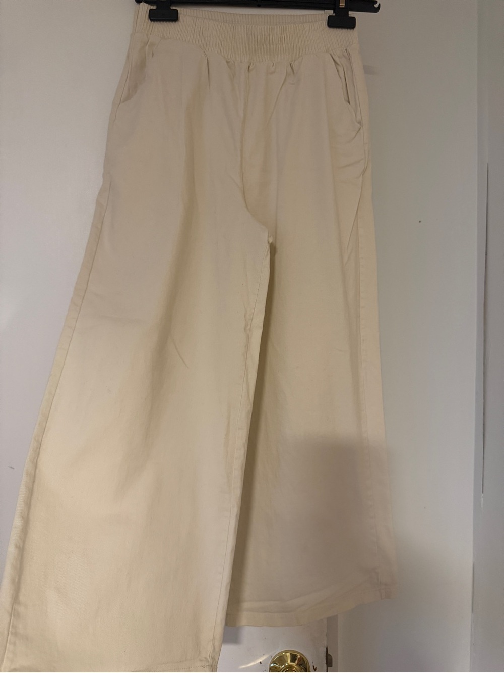 Women’s Wide-Leg Elastic Waist Cotton Pants — Cream